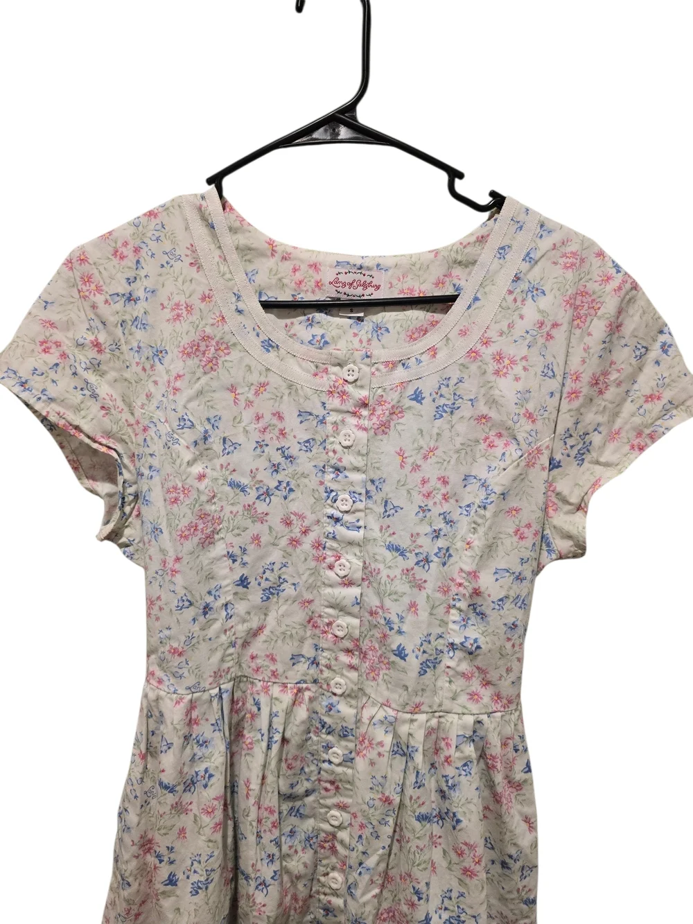 Lanz Of Salzburg Floral Short Sleeve Cotton Nightgown With Tie Waist - Picture 3 of 7